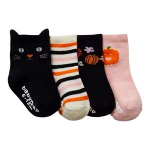 Baby GAP Girl Halloween Crew Socks, Size 6-12 Months, 4 Pairs, Black Pink, NEW